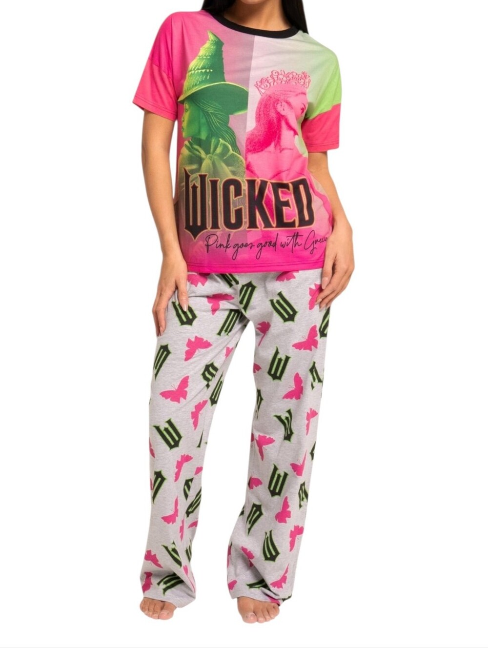 Official Wicked Elphaba & Glinda Pink & Green Pajama Set Women's Plus Size XL